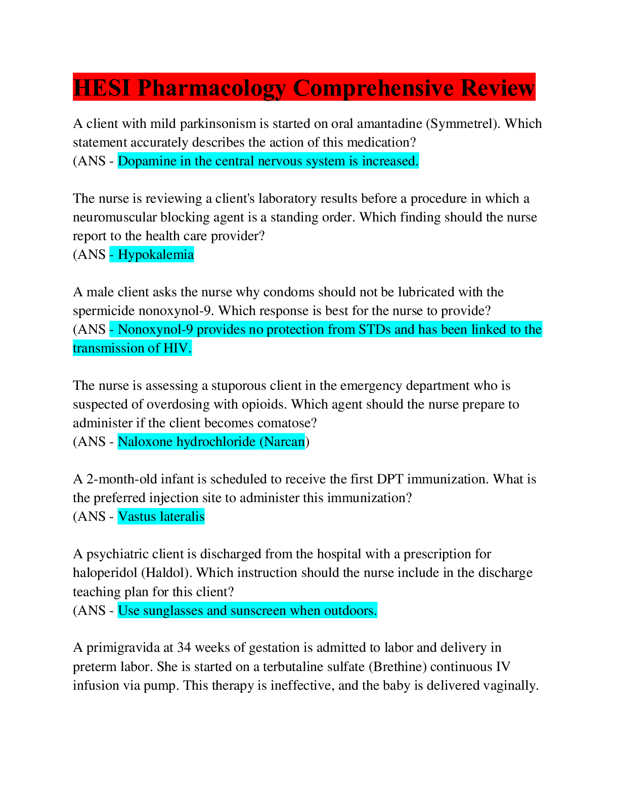 Preview image for HESI Pharmacology Comprehensive Review / Latest 2022/ Guaranteed A+Guide